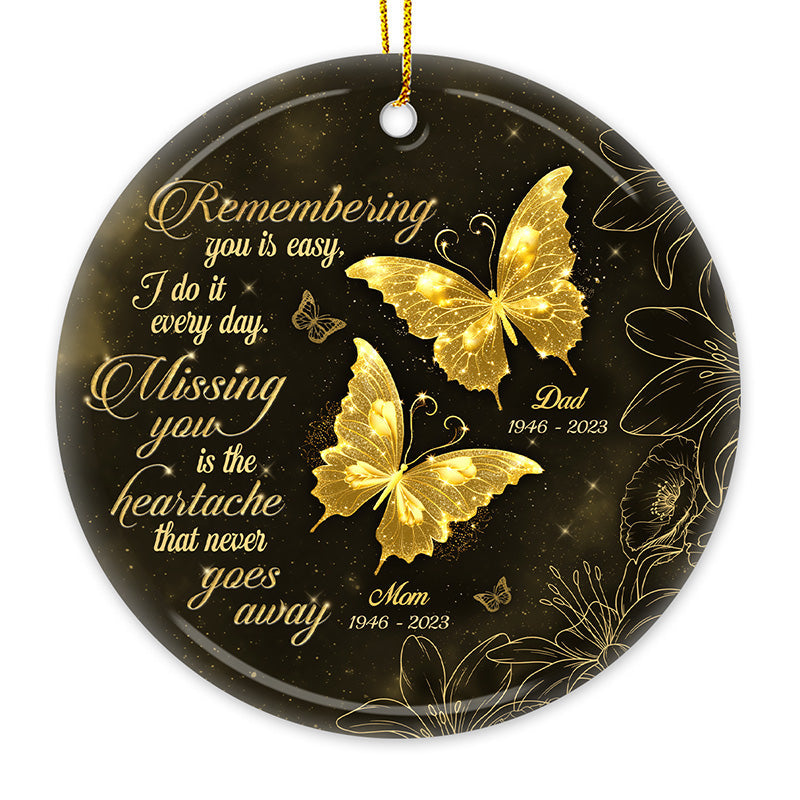 Custom Memorial Butterfly Gifts for Mom and Dad - Personalized Ceramic Ornament