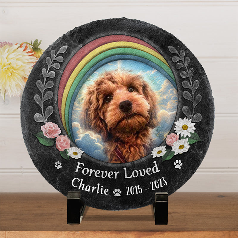 Custom Photo Forever Loved Pet Memorial Decor - Personalized Stone With Stand