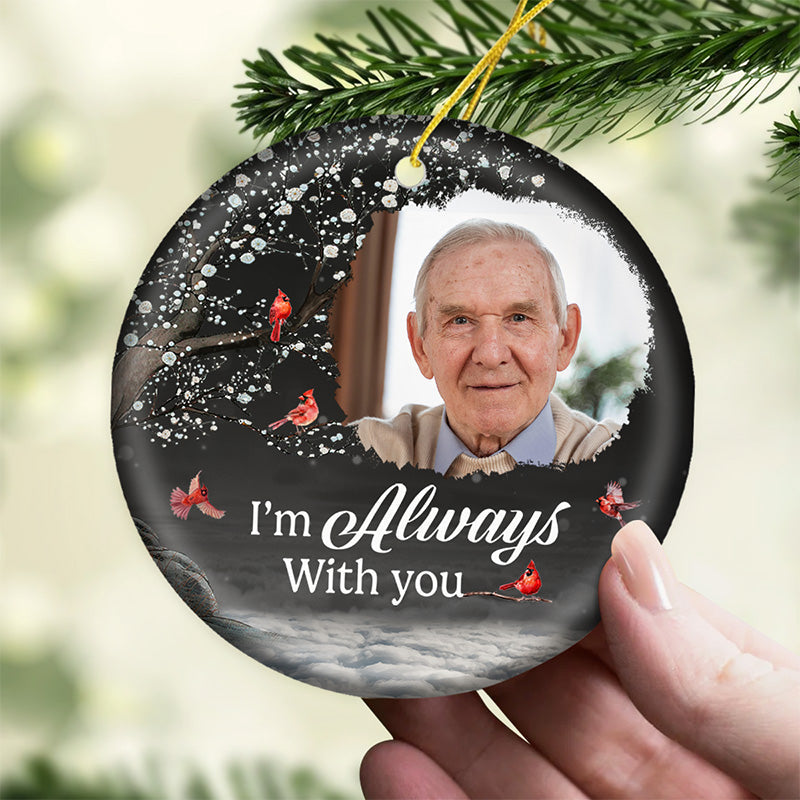 Custom Photo I Hold You Tightly Within My Heart - Memorial Personalized Custom Ornament - Ceramic Round Shaped - Christmas Gift, Sympathy Gift For Family Members