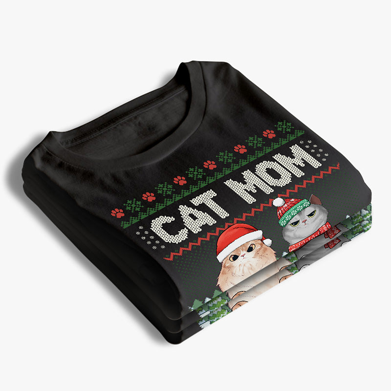 Custom Name Christmas Cat Mom Gifts for Women - Personalized Apparel