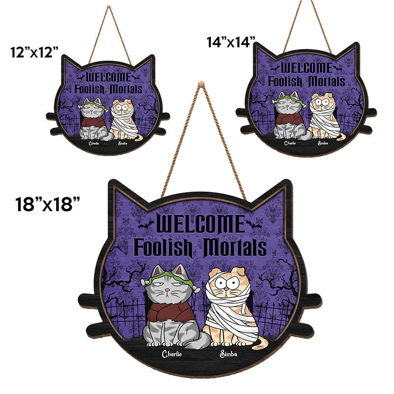Custom Pet Name Halloween Welcome Gifts for Cat Lovers - Personalized Wood Sign
