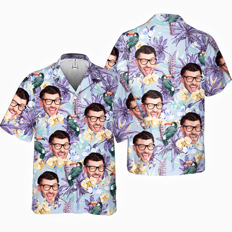 Custom Photo Tropical Toucan Gifts for Couples - Personalized Hawaiian Shirt