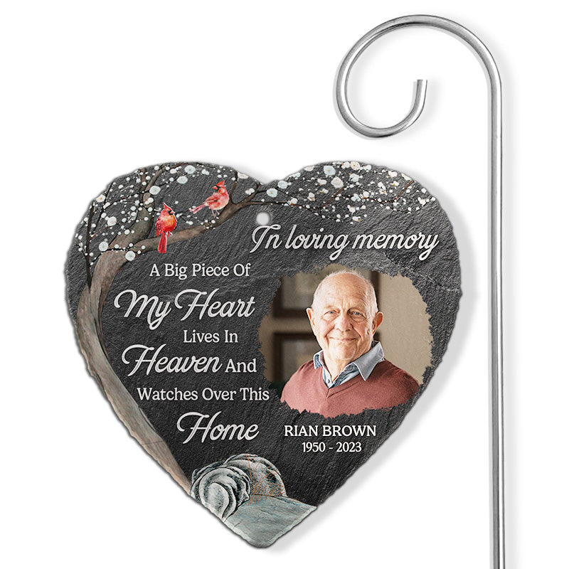 Custom Photo Not A Day Goes By That You're Not Missed - Memorial Personalized Custom Heart Shaped Memorial Garden Slate & Hook - Sympathy Gift For Family Members