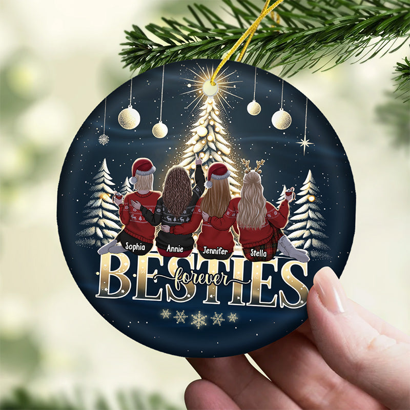 Merry Christmas Bestie Forever - Bestie Personalized Custom Ornament - Ceramic Round Shaped - Christmas Gift For Best Friends, BFF, Sisters
