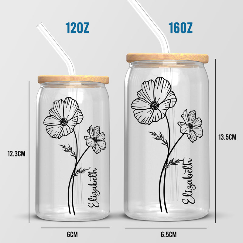Custom Name Floral Drinkware Gift - Personalized Glass Cup