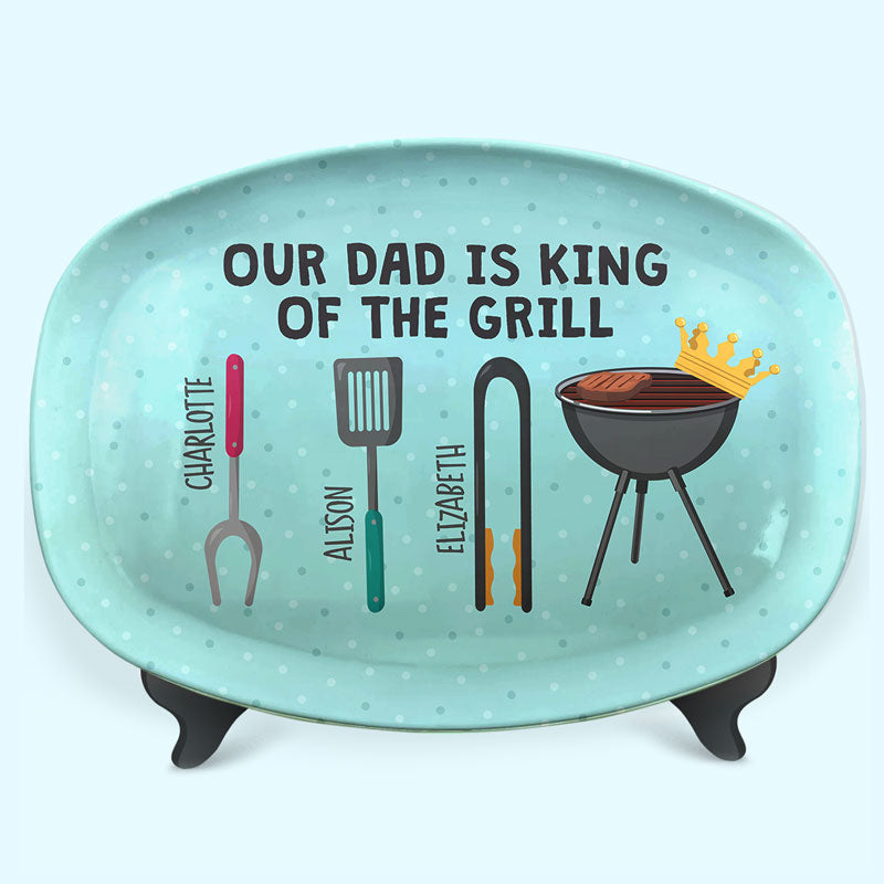 Dad Is King Of The Grill - Family Personalized Custom Platter - Father's Day, Birthday Gift For Dad