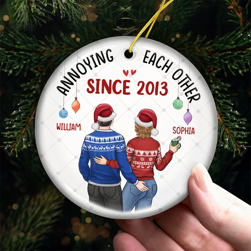 Custom Name Anniversary Christmas Gifts for Couples - Personalized Ceramic Ornament