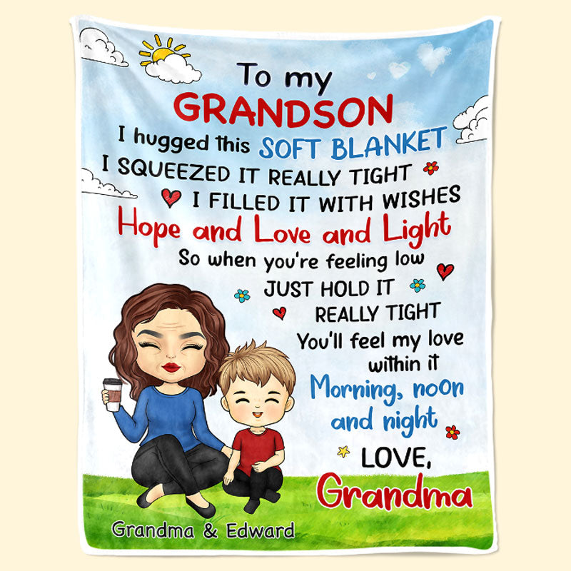 Custom Name Grandma and Grandson Gifts - Personalized Blanket
