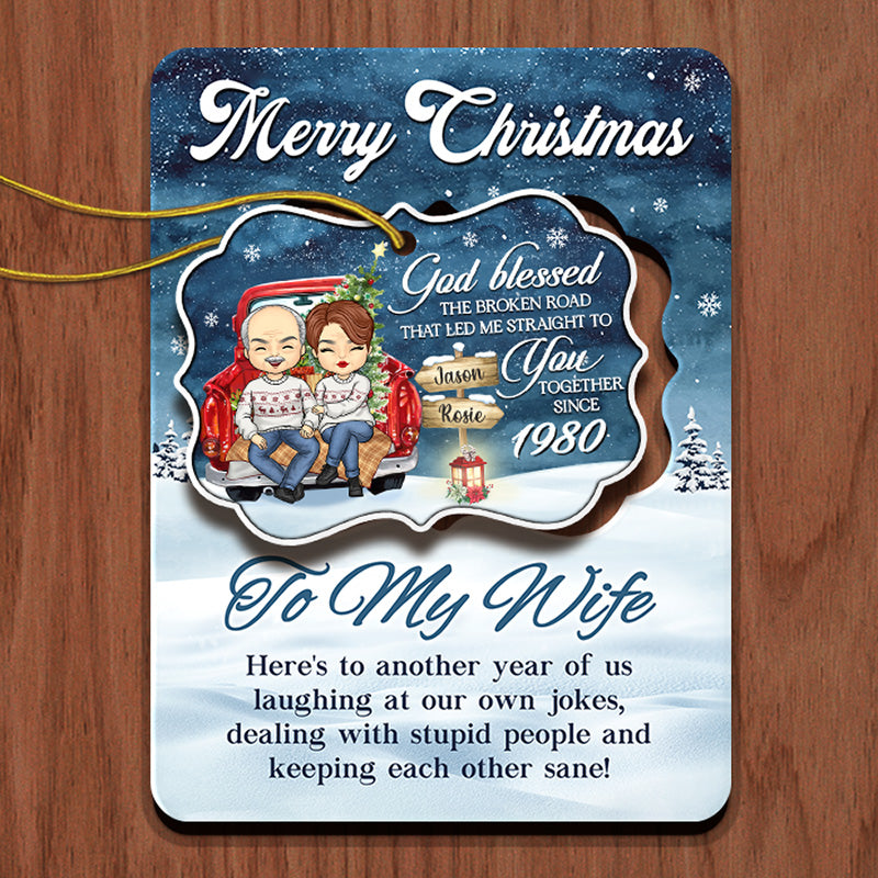 Merry Christmas, Here's To Another Year Of Us - Couple Personalized Custom Wooden Card With Pop Out Ornament - Christmas Gift For Husband Wife, Anniversary