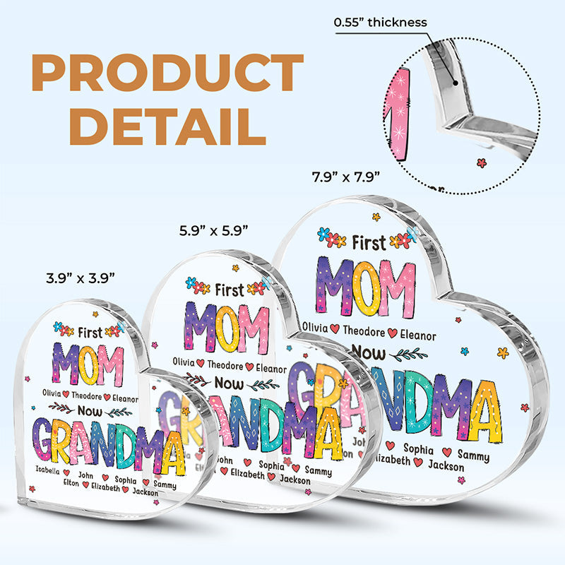 Custom Name First Mom Now Grandma Gifts - Personalized Shaped Acrylic Plaque