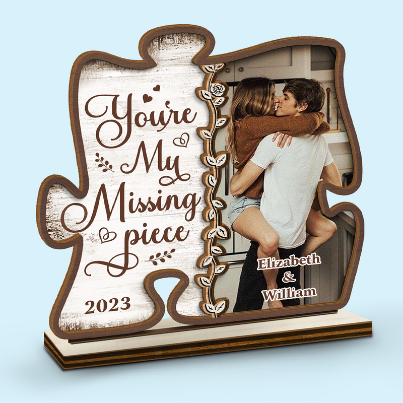 Custom Photo Loving You Is Easy - Couple Personalized Custom Shaped 2-Layered Wooden Plaque With Flat Stand - House Warming Gift, Gift For Husband Wife, Anniversary