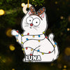 Santa's Little Troublemaker - Cat Personalized Custom Ornament - Acrylic Custom Shaped - Christmas Gift For Pet Owners, Pet Lovers