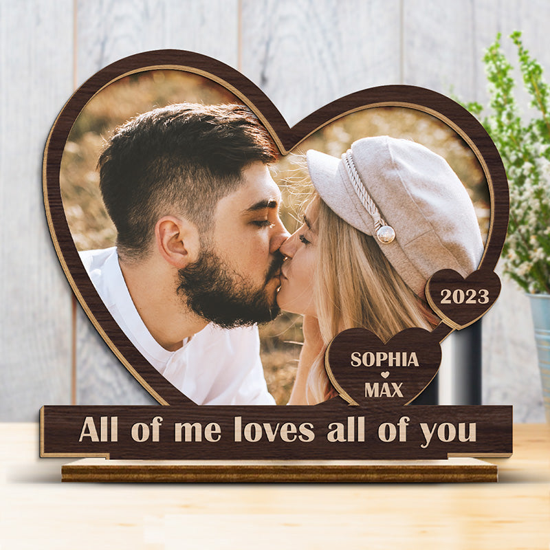 Custom Photo Romantic Couple Gifts - Personalized Wooden Plaque With Flat Stand
