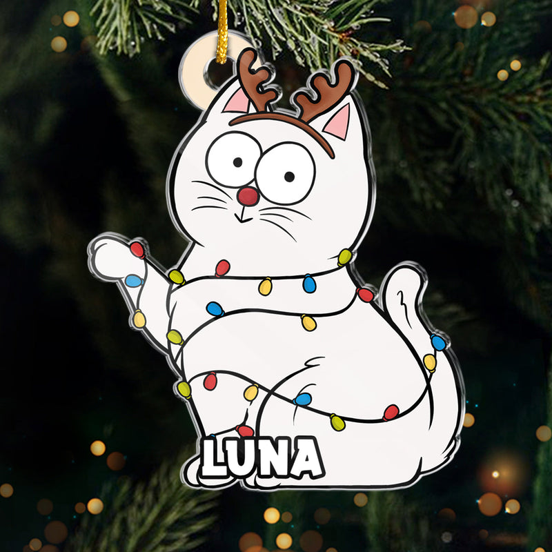 Santa's Little Troublemaker - Cat Personalized Custom Ornament - Acrylic Custom Shaped - Christmas Gift For Pet Owners, Pet Lovers