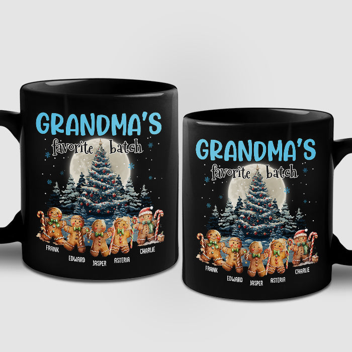 Grandma's Favorite Batch - Family Personalized Custom Black Mug - Christmas Gift For Grandma