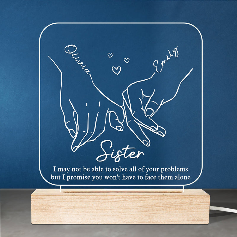 Custom Name Sister Gifts with Pinky Promise - Personalized 3D LED Light