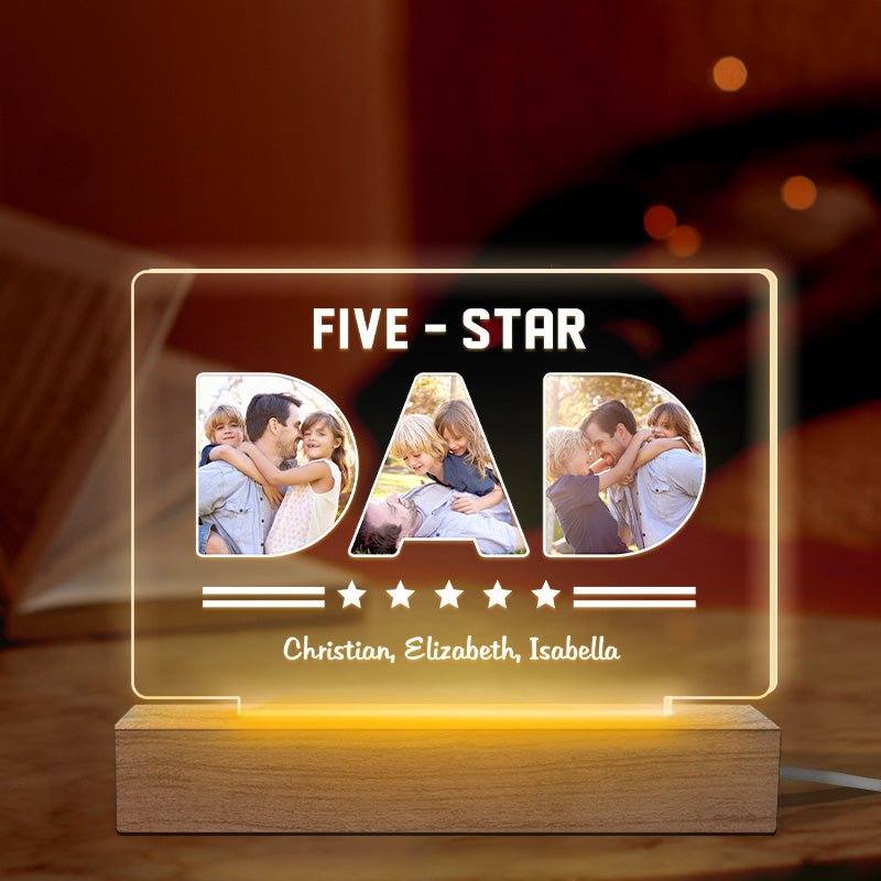 Custom Photo Five-Star Dad Gifts - Personalized 3D LED Light