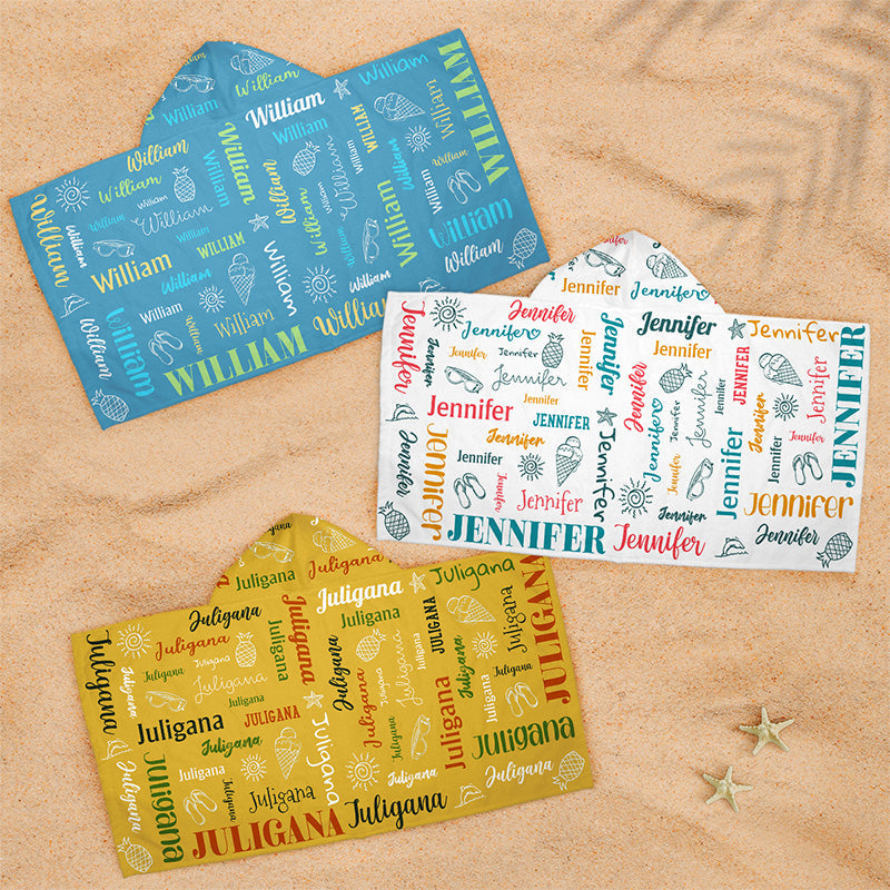 Colorful Lettering - Family Personalized Custom Kid Hooded Beach Towel - Gift For Kids, Family Members