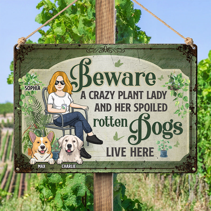 A Crazy Plant Lady & Her Pets Live Here - Dog & Cat Personalized Custom Home Decor Metal Sign - House Warming Gift For Pet Owners, Pet Lovers, Gardening Lovers