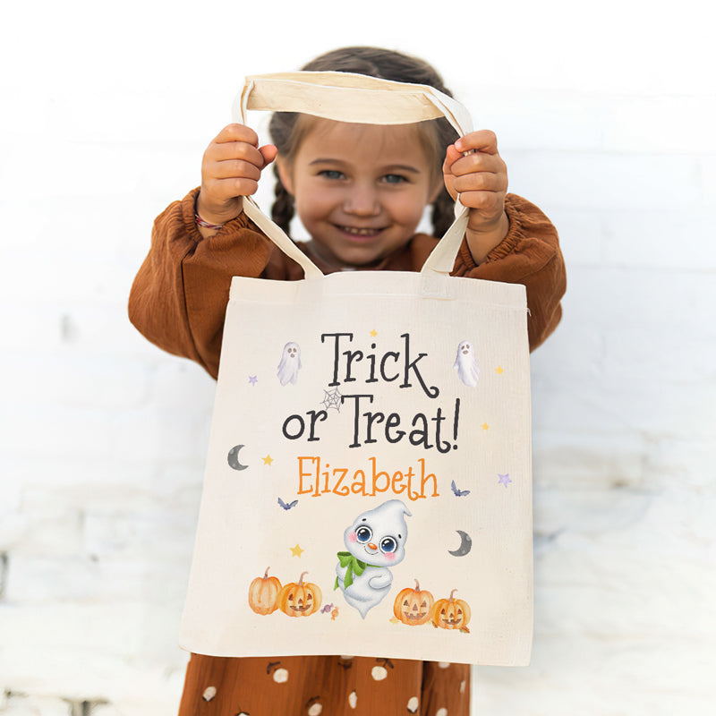 Custom Name Halloween Trick or Treat Gifts for Kids - Personalized Tote Bag
