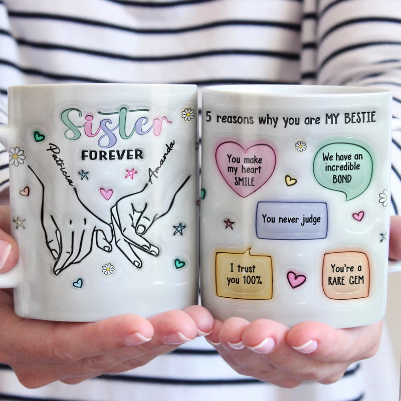 You Make My Heart Smile - Bestie Personalized Custom 3D Inflated Effect Printed Mug - Gift For Best Friends, BFF, Sisters, Coworkers