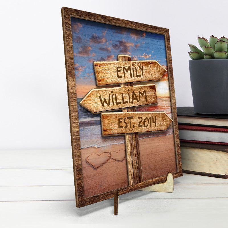 Custom Name Beach Anniversary Gifts for Couples - Personalized Wooden Plaque
