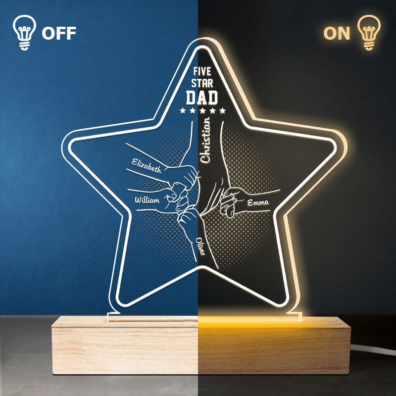 Custom Name Five Star Dad Family Gifts - Personalized 3D LED Light