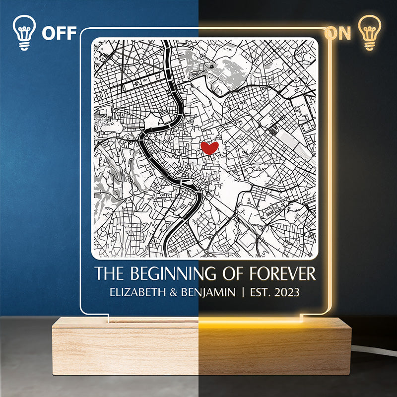 The Beginning Of Forever - Couple Personalized Custom Shaped 3D LED Light - Gift For Husband Wife, Anniversary