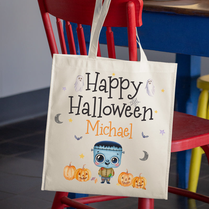 Custom Name Halloween Trick or Treat Gifts for Kids - Personalized Tote Bag