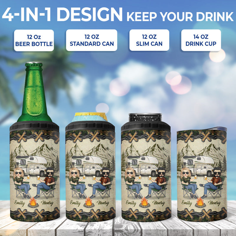 Let's Sit By The Campsite - Camping Personalized Custom 4 In 1 Can Cooler Tumbler - Gift For Husband Wife, Camping Lovers