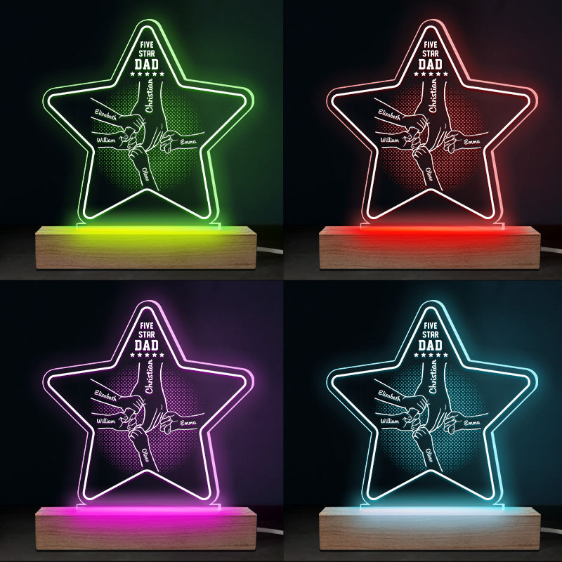 Five Star Dad Of Us - Family Personalized Custom Five Star Shaped 3D LED Light - Father's Day, Birthday Gift For Dad