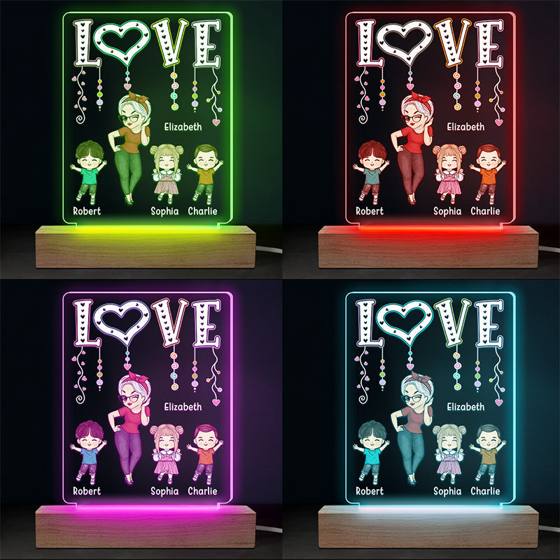 My Cherished Kids, The Light Of My Life - Family Personalized Custom Rectangle Shaped 3D LED Light - Mother's Day, Gift For Mom, Grandma