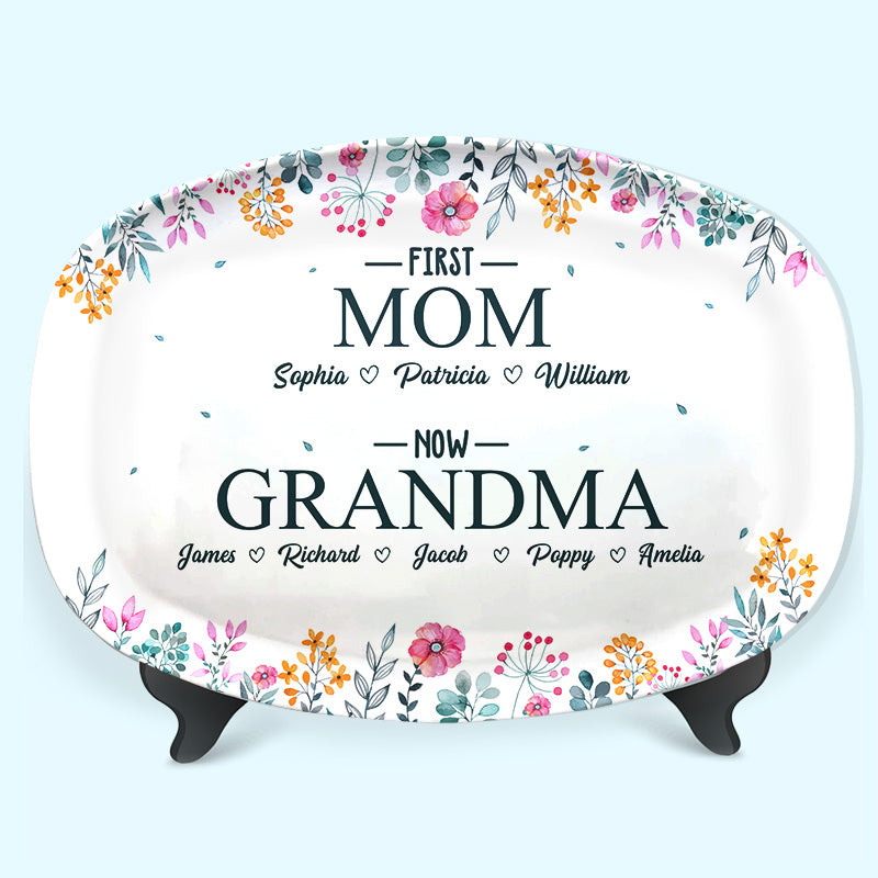Custom Name First Mom Now Grandma Gifts - Personalized Platter