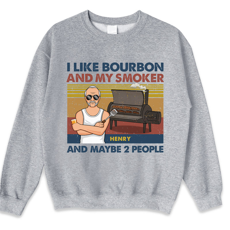 I Like Bourbon And My Smoker - Family Personalized Custom Unisex T-shirt, Hoodie, Sweatshirt - Father's Day, Birthday Gift For Dad