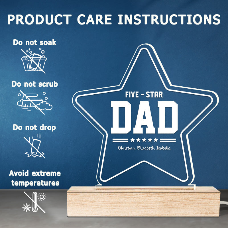 Our Five-Star Papa - Family Personalized Custom 3D LED Light - Father's Day, Birthday Gift For Dad