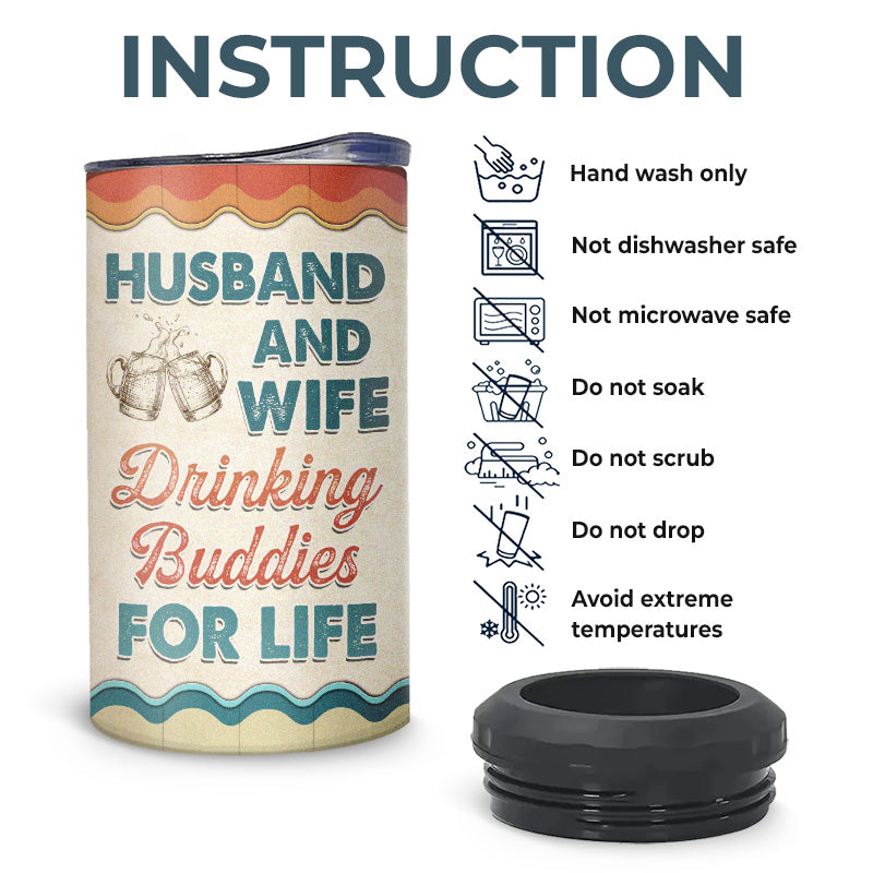 Husband And Wife Drinking Buddies For Life We Got This - Camping Personalized Custom 4 In 1 Can Cooler Tumbler - Gift For Husband Wife, Camping Lovers