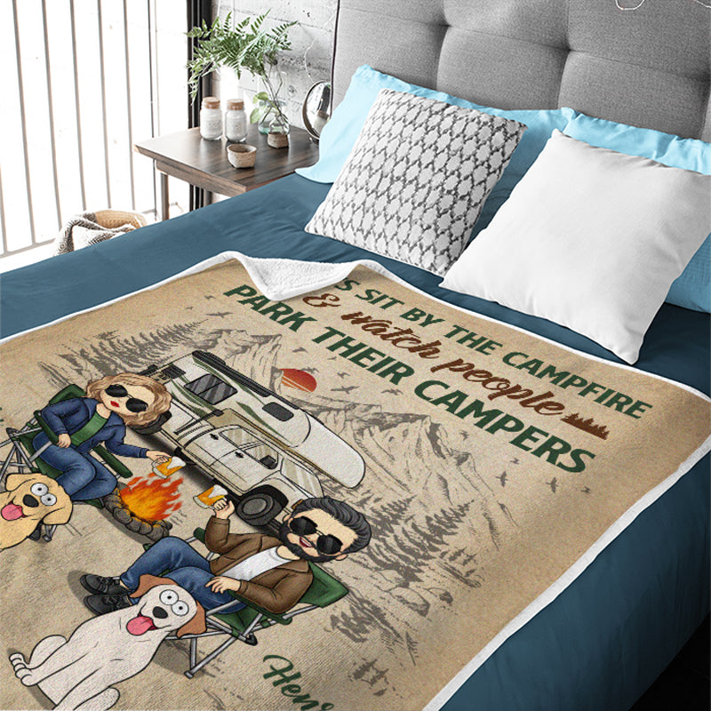 Let's Watch People Park Their Campers - Camping Personalized Custom Blanket - Gift For Camping Lovers, Pet Owners, Pet Lovers