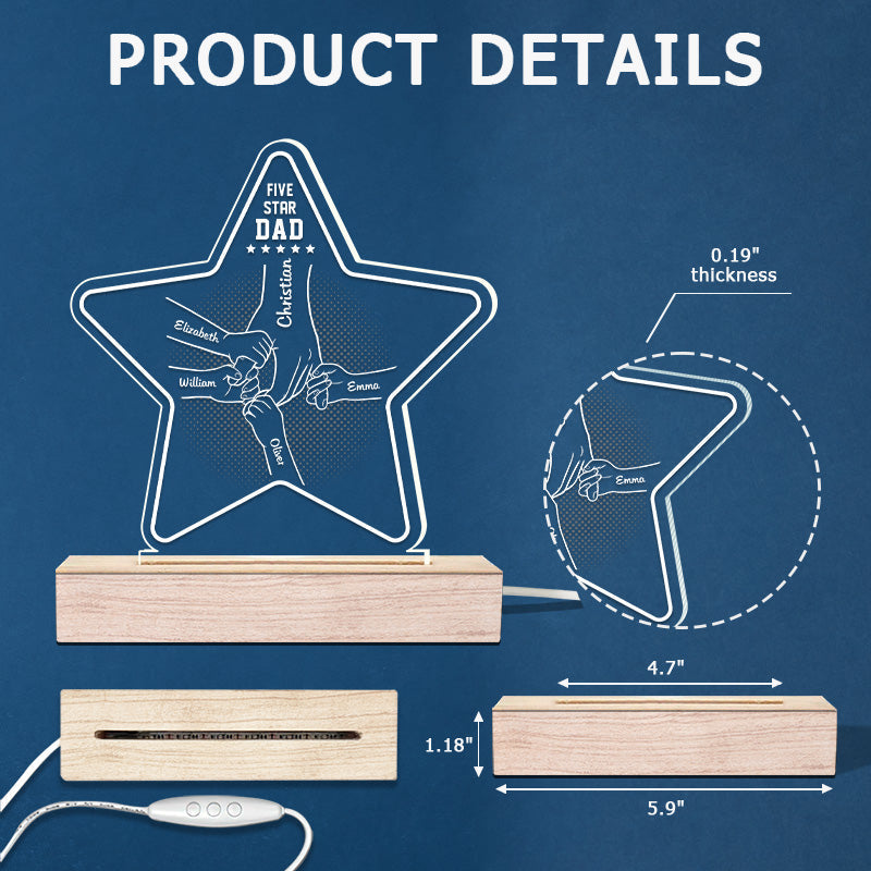 Custom Name Five Star Dad Family Gifts - Personalized 3D LED Light