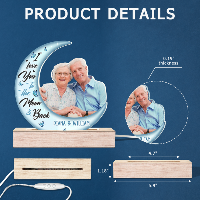 Custom Photo Moon and Back Couple Gifts - Personalized 3D LED Light