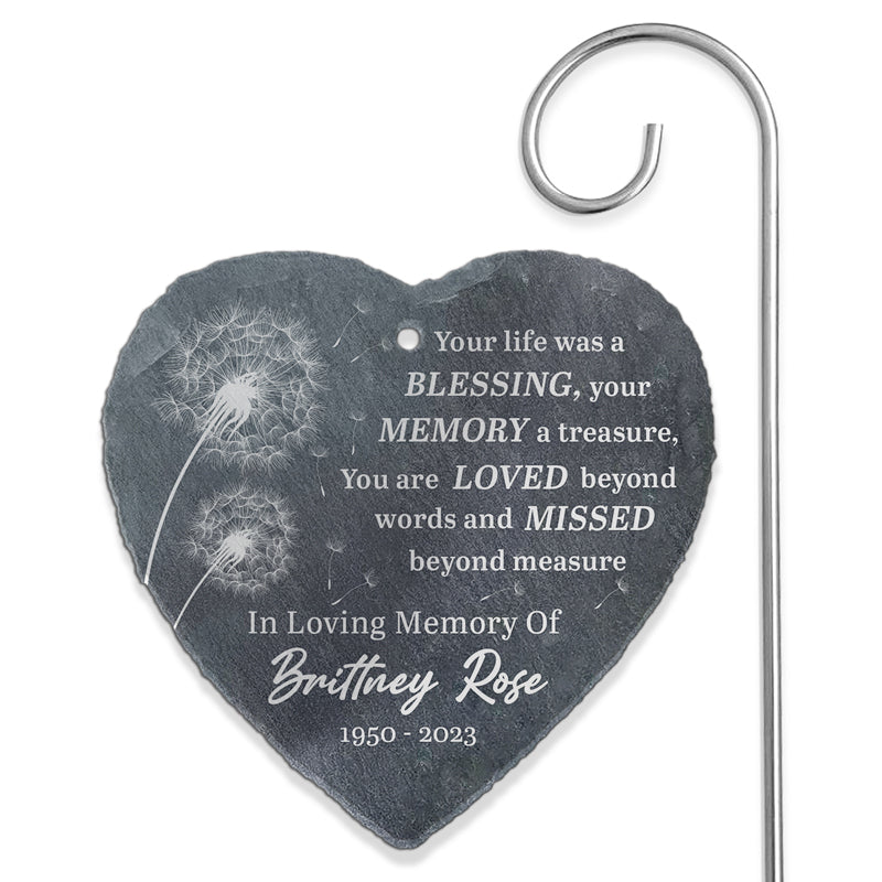 Your Life Is A Blessing - Memorial Personalized Memorial Garden Slate & Hook - Sympathy Gift For Family Members