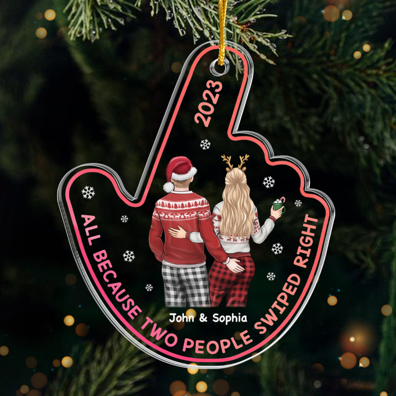 Love At First Swipe - Couple Personalized Custom Ornament - Acrylic Custom Shaped - Christmas Gift For Husband Wife, Anniversary