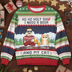 Custom Name Funny Christmas Beer and Cat Gifts for Men - Personalized Sweatshirt