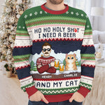 Custom Name Funny Christmas Beer and Cat Gifts for Men - Personalized Sweatshirt