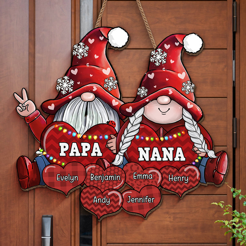 Custom Name Christmas Gnome Gifts for Grandparents - Personalized Wood Sign