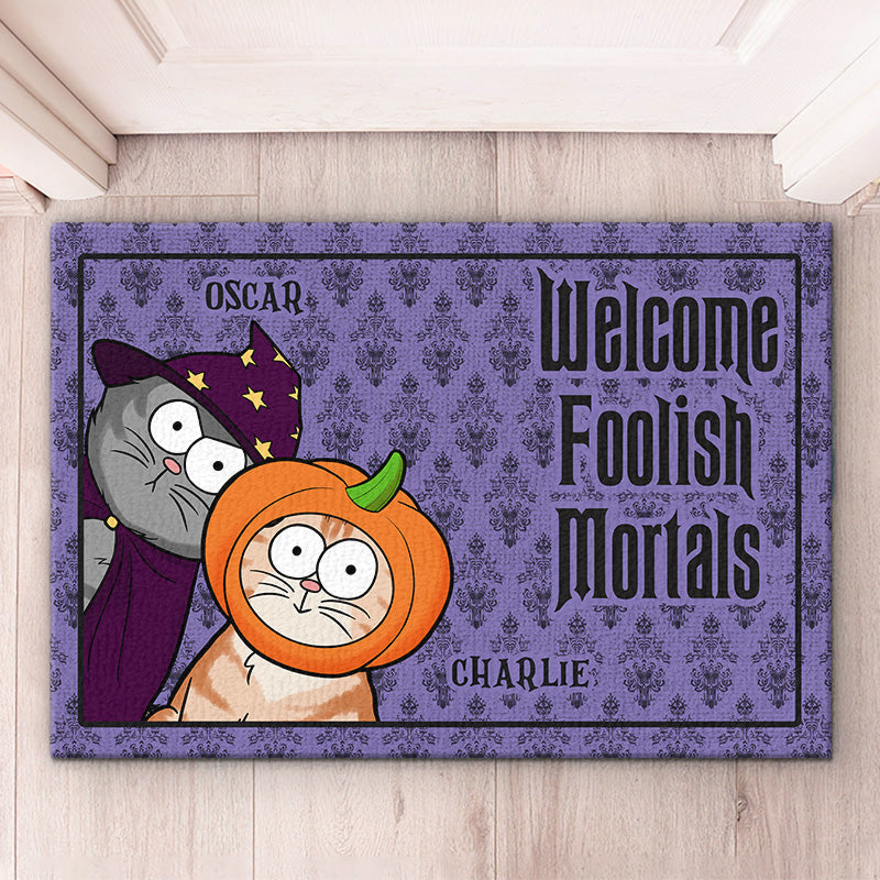 Custom Name Halloween Gifts for Cat Lovers - Personalized Doormat