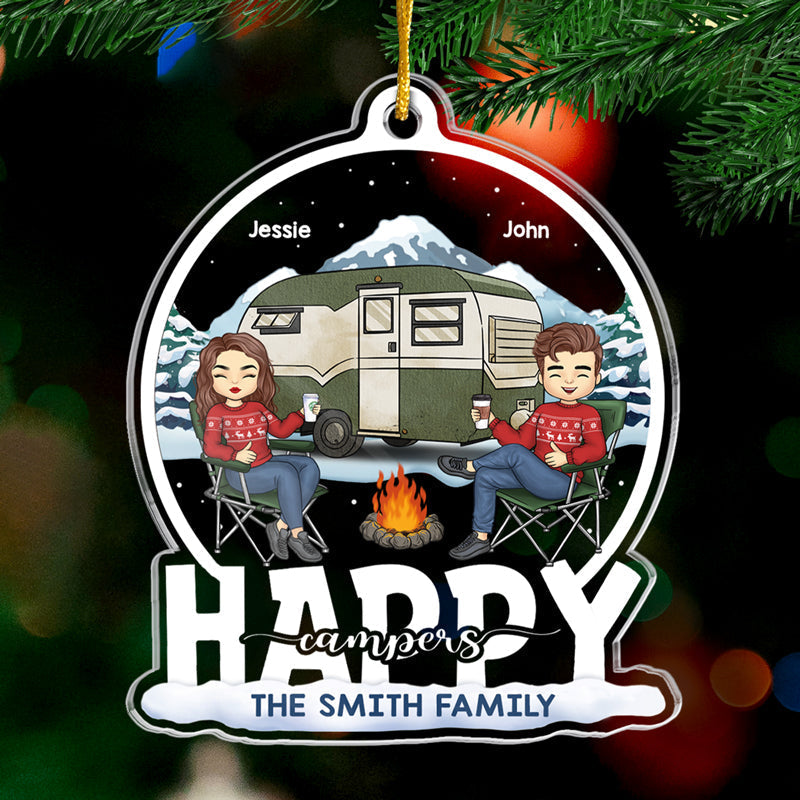 Custom Name Happy Campers Christmas Gifts for Couples - Personalized Ornament