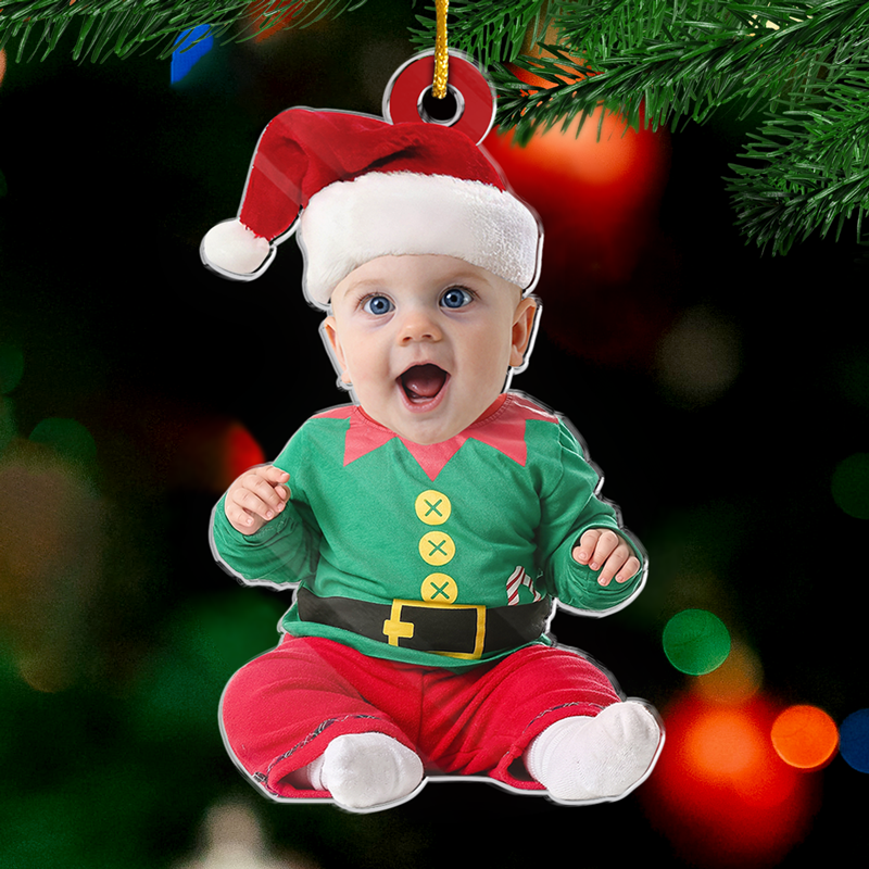 Custom Photo Christmas Baby Elf Gifts - Personalized Ornament