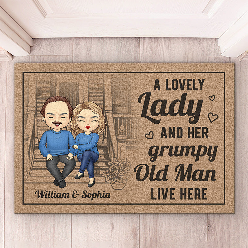 Custom Name Lovely Lady Grumpy Old Man Couple Gifts - Personalized Doormat