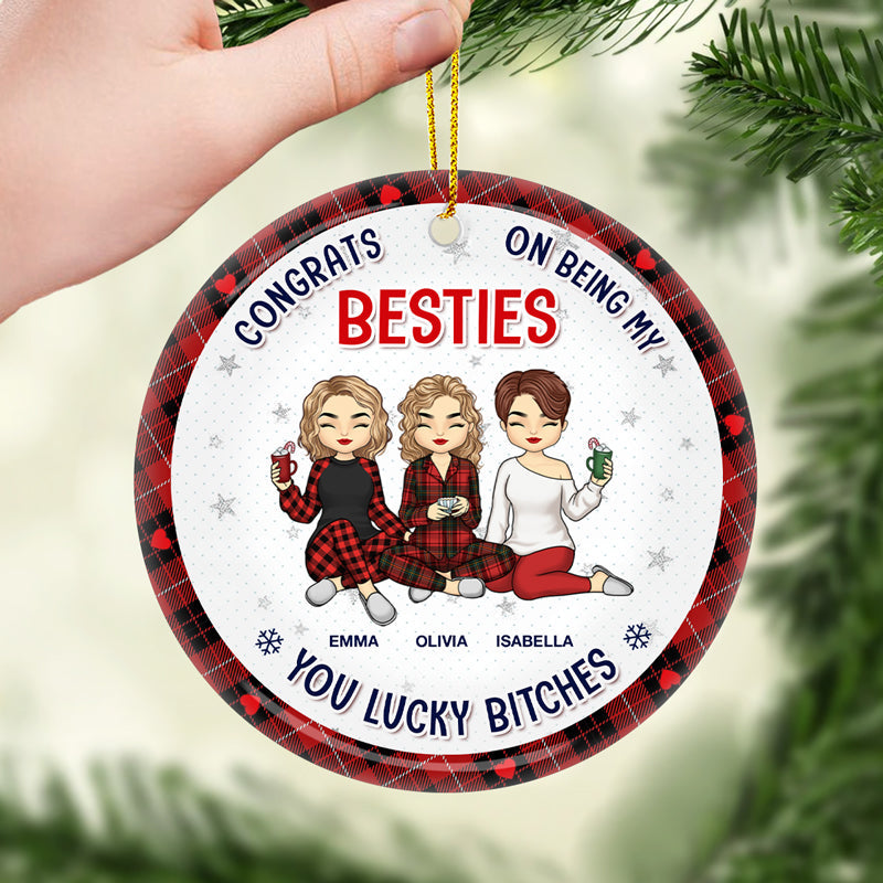Custom Name Funny Besties Christmas Gifts for Women - Personalized Ceramic Ornament