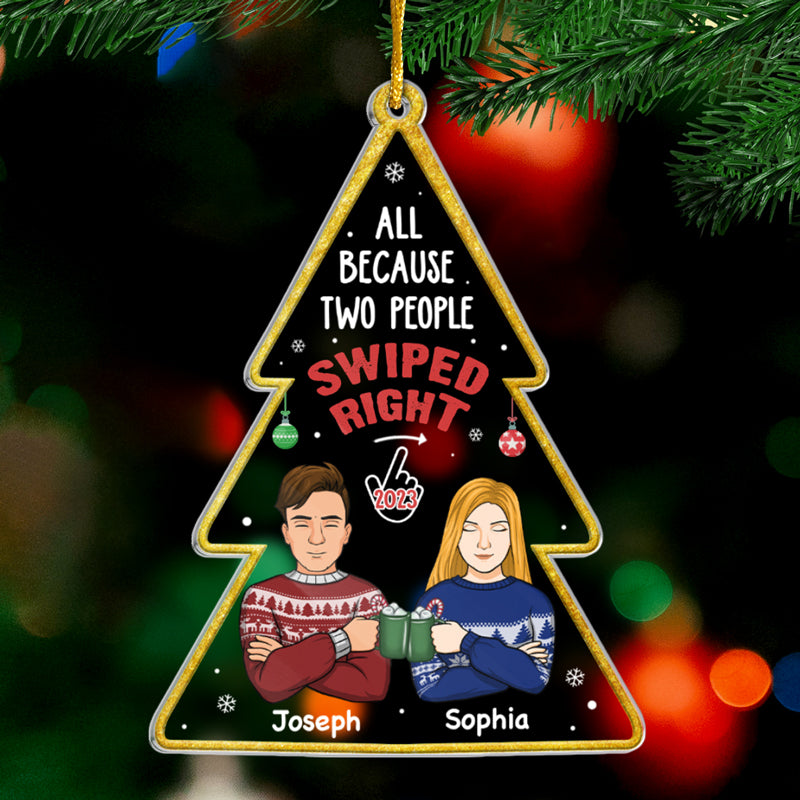 Custom Name Swipe Right Couple Christmas Gifts - Personalized Ornament